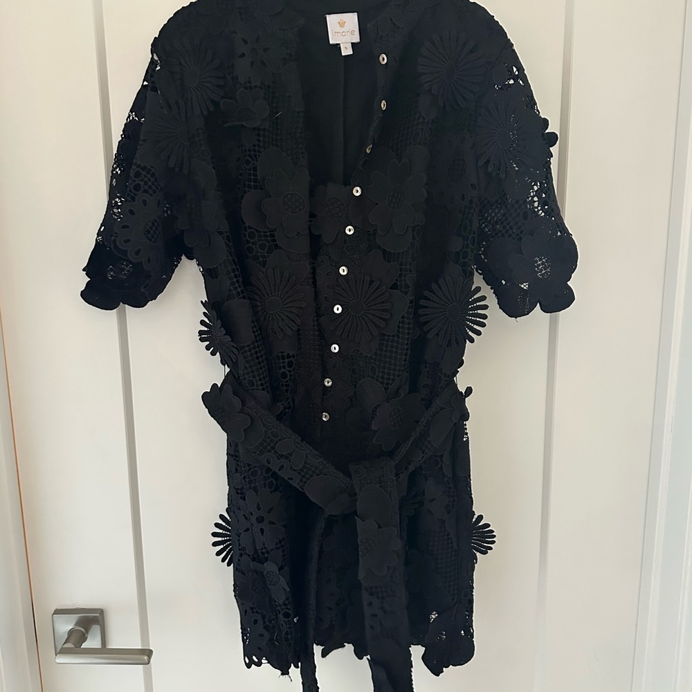 Anthropologie Black Floral Lace Mini Dress